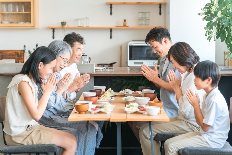 Itadakimasu before eating.