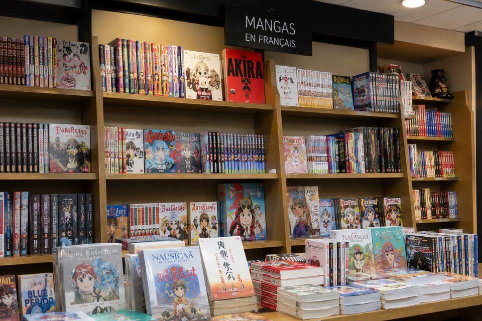 Shelves of manga in a Paris bookshop