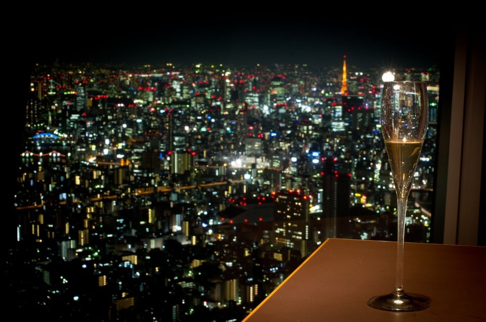 Tokyo night view with drinks
