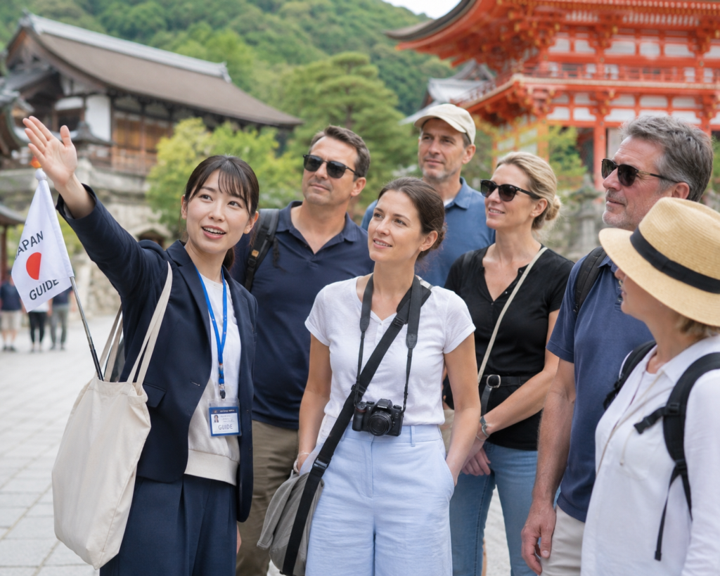 International business guests joining a guided cultural tour in Japan