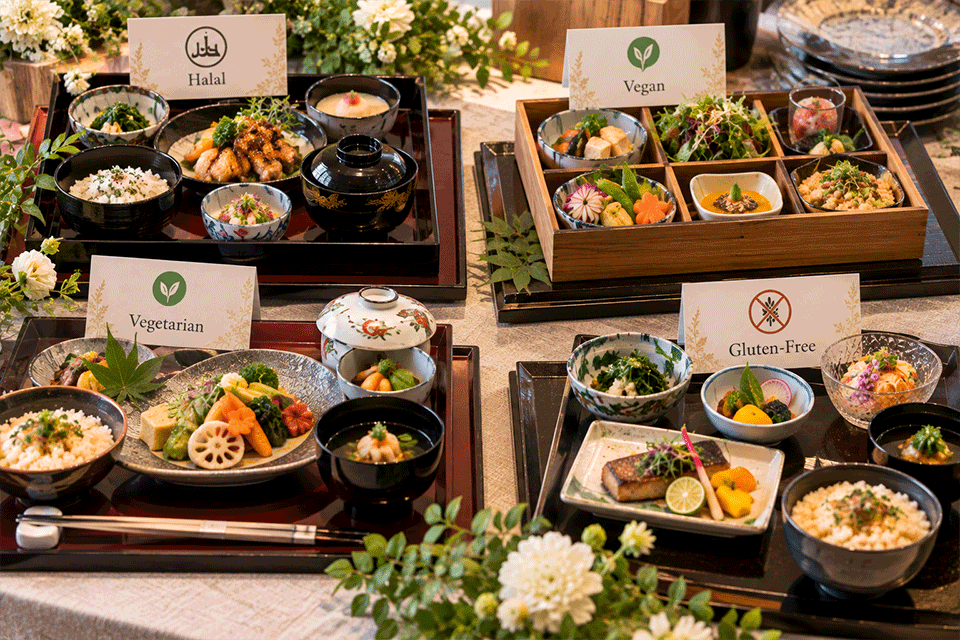 Japanese meals prepared for halal, vegan, vegetarian and gluten-free dietary requirements